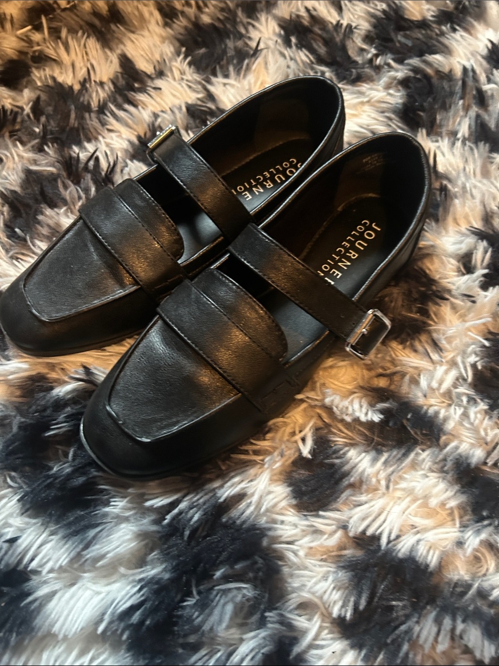 Journee Collection Black Mary Jane Strap Loafers